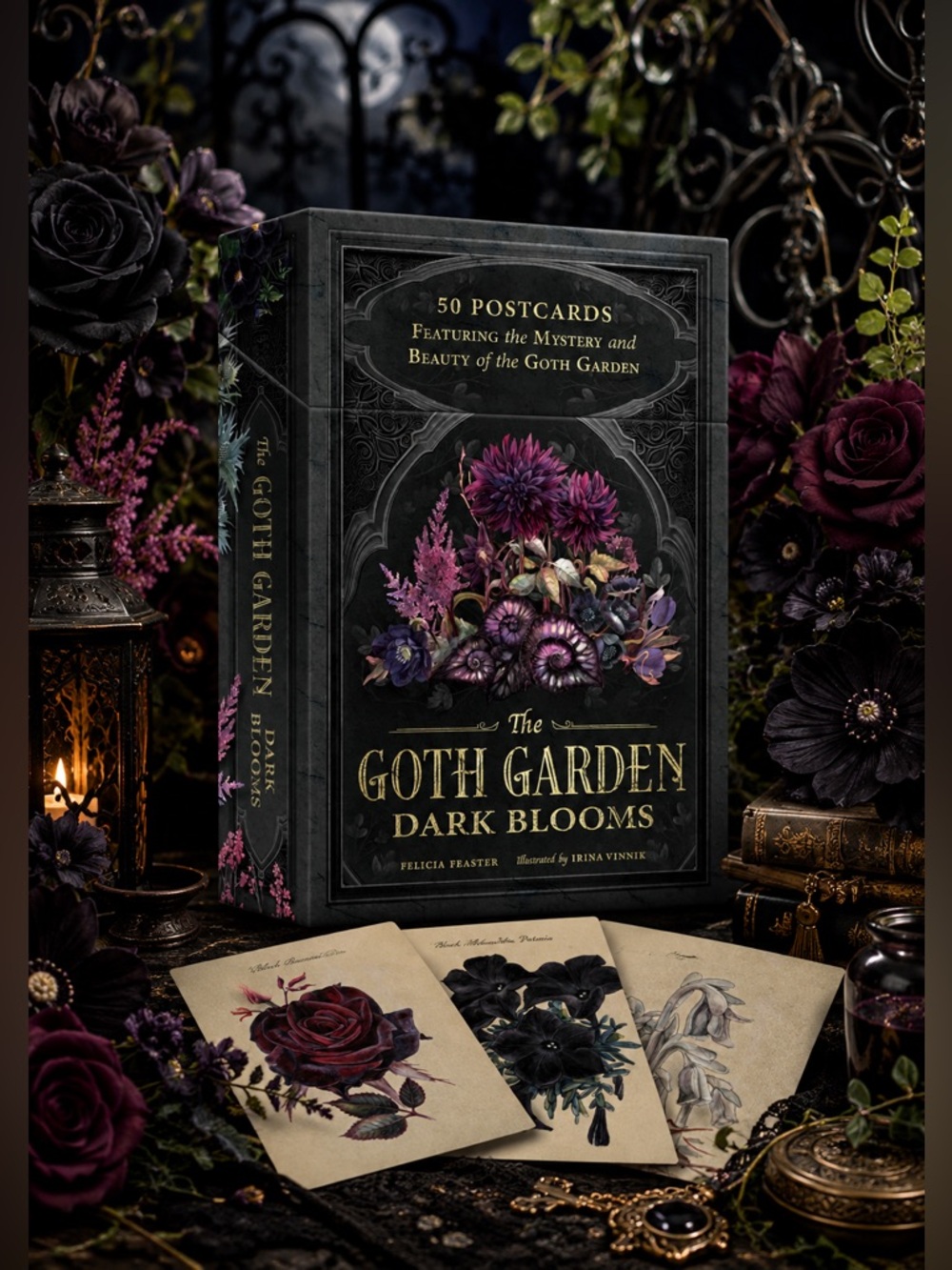 NWT The Goth Garden Dark Blooms 50 Illustrated Botanical Postcards Box Set